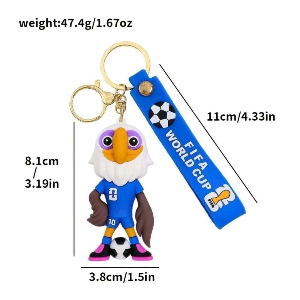 2026 World Cup Cartoon Mascot 4 Keychain Soccer Trophy Cute Animal Gift Fans